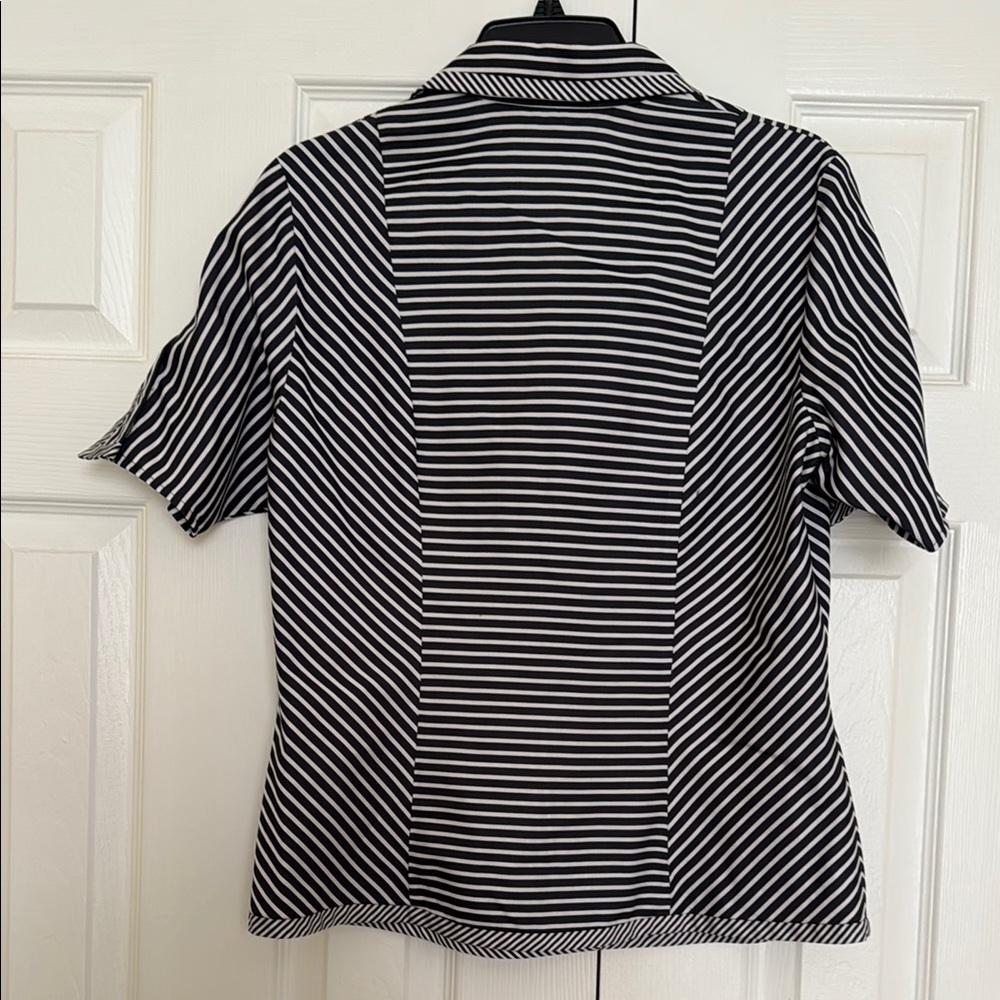 Jones New York Signature Navy & White Striped Button-Up Shirt, Size M - Picture 6 of 8